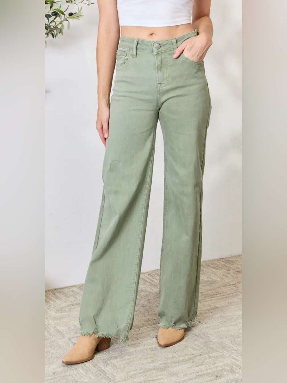 Boot-Cut Women’s Jeans in Sage Green